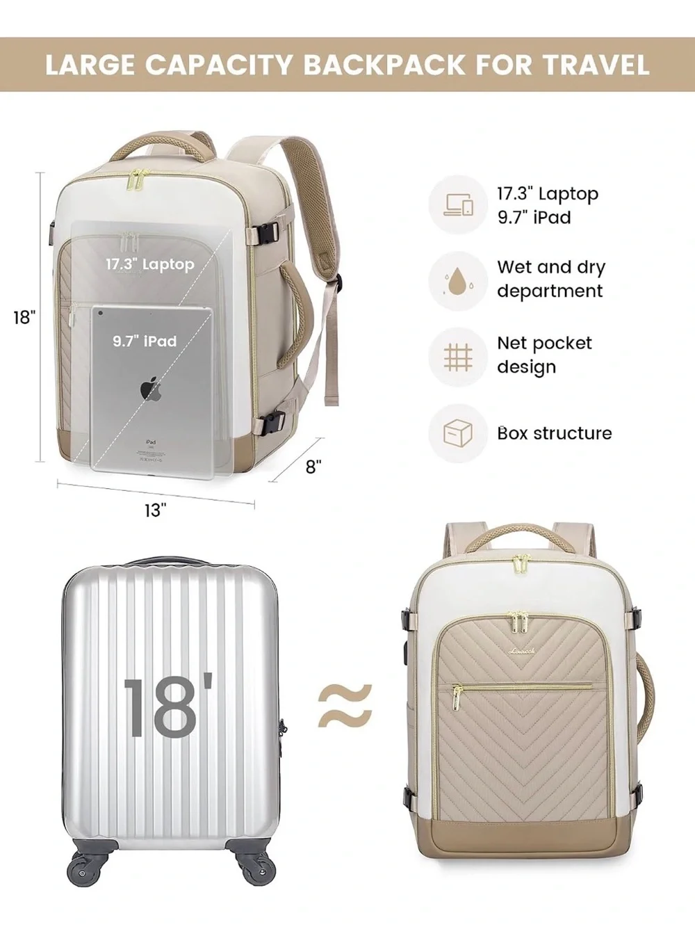 Lovevook Quilted Diaper Backpack with Organizer Pouches